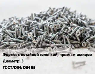 Шуруп с потайной головкой, прямым шлицем 3 ГОСТ: DIN 95